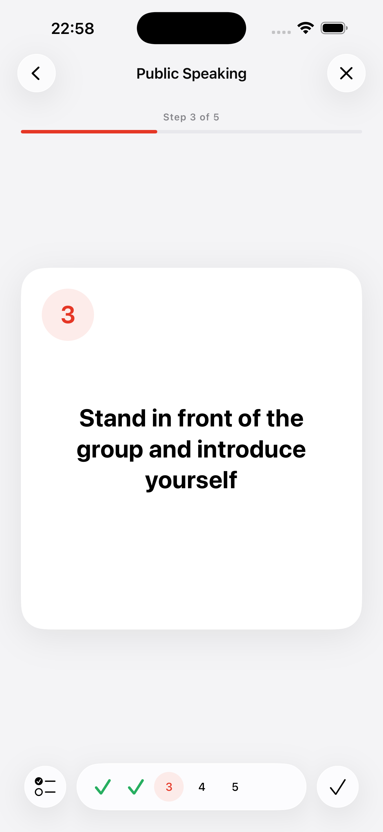 Exposure step card for public speaking