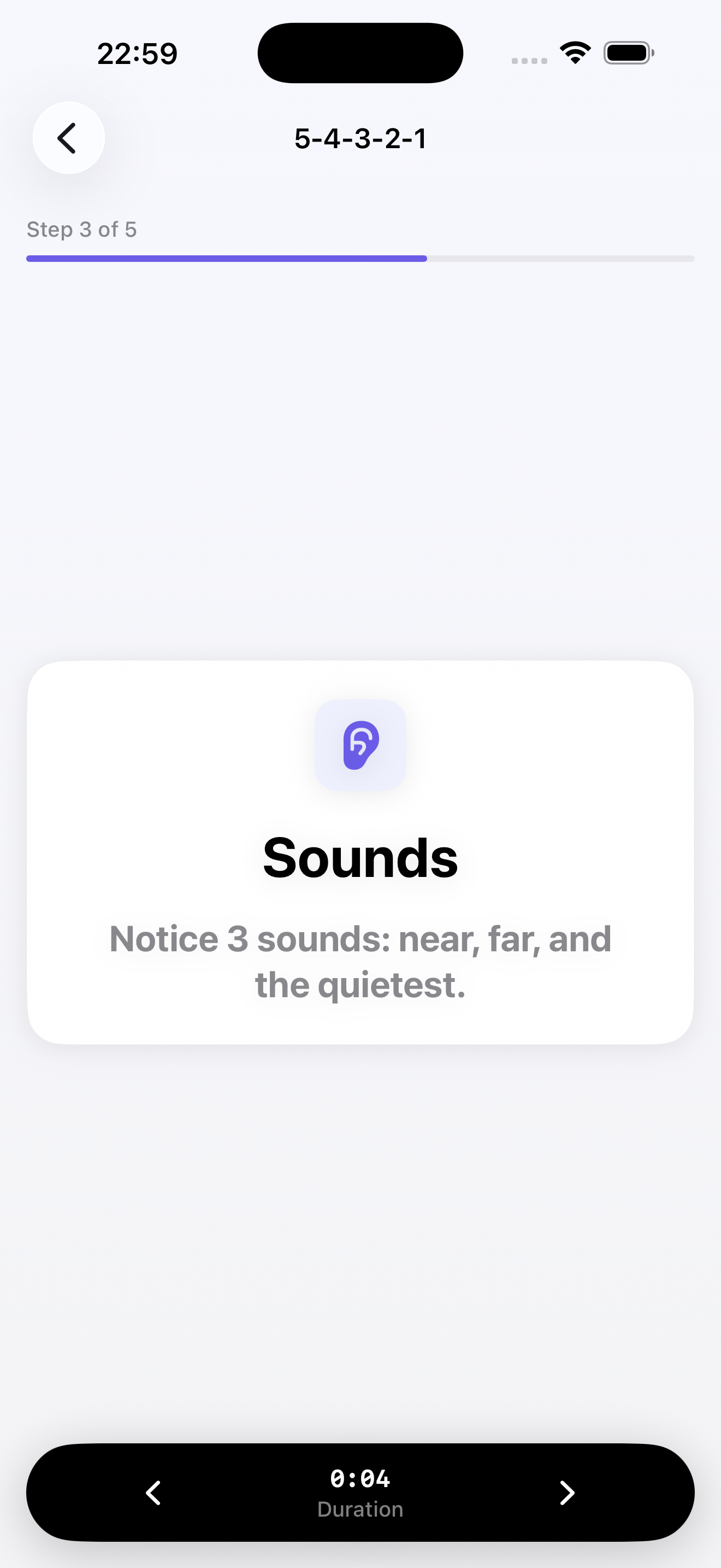 Grounding exercise step with progress bar